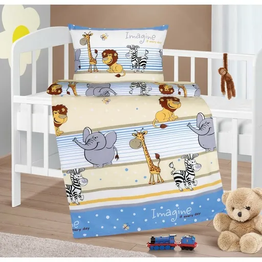 Bellatex Detské bavlnené obliečky do postieľky Agáta Safari modrá, 90 x 135 cm, 45 x 60 cm