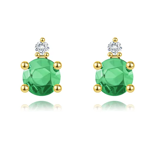 Zlaté náušnice 14K so smaragdom a čírym zirkónom