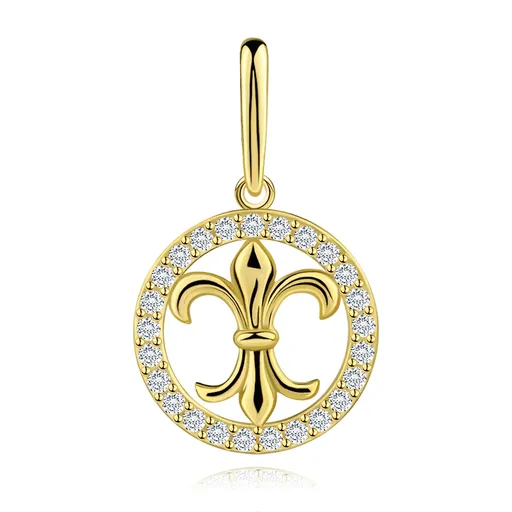 Zlatý prívesok 9K s kráľovskou ľaliou v zirkónovom kruhu