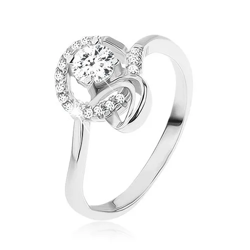 Prsteň zo striebra 925, lesklé zaoblené línie, brúsený číry zirkón - Veľkosť: 49 mm