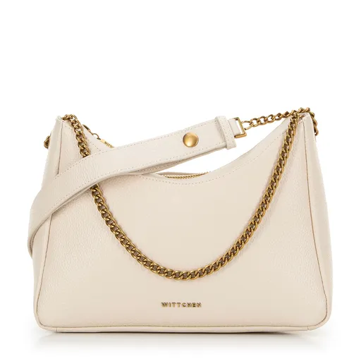 Dámska bagetová kožená kabelka krémová 100-4E-606-0