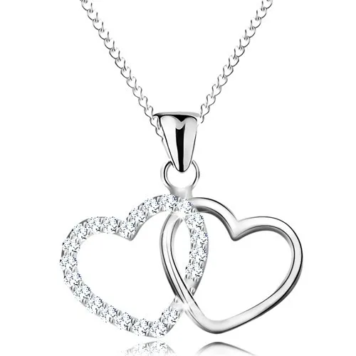 Náhrdelník zo striebra 925, tenká retiazka, prepojené kontúry sŕdc, číre zirkóniky