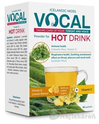 VOCAL HOT DRINK prášok na prípravu nápoja s príchuťou medu a citrónu, vrecúška 1x10 ks