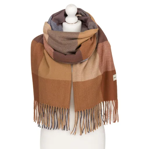 Obojstranný hnedý dámsky šál so strapcami – Rovicky