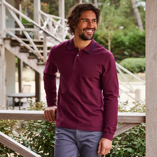 Polo tričko s prúžkom na golieri s dlhými rukávmi