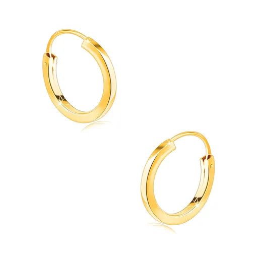Zlaté okrúhle náušnice v 9K zlate - tenké ramená, hladký a zrkadlovolesklý povrch