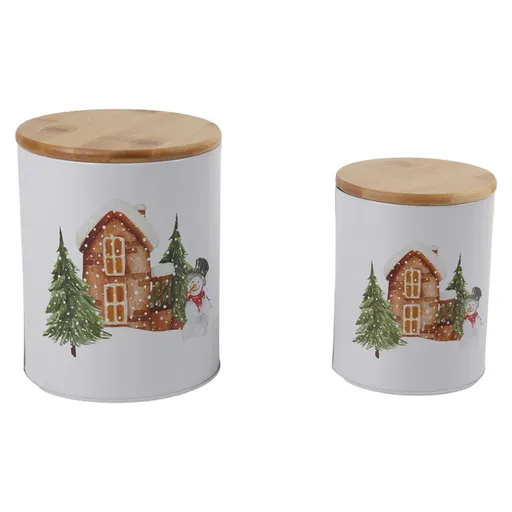 Z-TRADE Dóza plechová okrúhla Vianočný čas biela 2 kusy