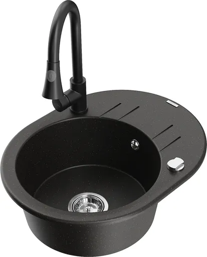 MEXEN/S MEXEN/S - Kevin granitový drez 1 s odkvapkávačom vrátane batérie Elia, čierna/zlatá metalik 6517-75-670101-70