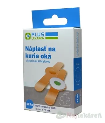 PLUS LEKÁREŇ Náplasť na kurie oká s kyselinou salicylovou 12mm x 70mm, 12ks
