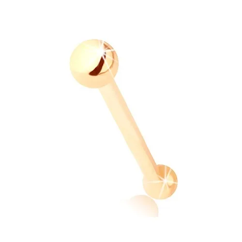 Rovný piercing do nosa v žltom 14K zlate - drobná lesklá guľôčka, 2 mm