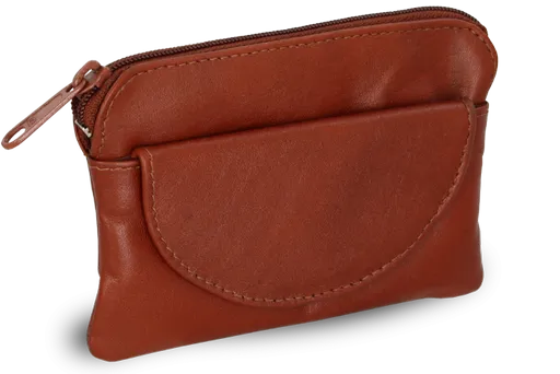 Hnedá kožená kľúčenka so zipsovým a poklopovým vreckom 619-0365-41