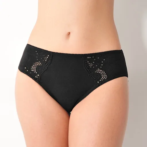 Súprava 2 jednofarebných midi nohavičiek Olbia s ažúrovou výšivkou