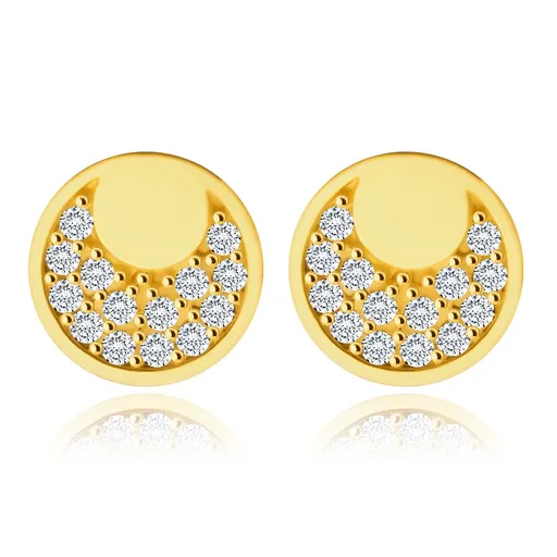 Náušnice zo 14K zlata - zrkadlovolesklé krúžky, tvar mesiačika vykladaný zirkónmi, puzetky
