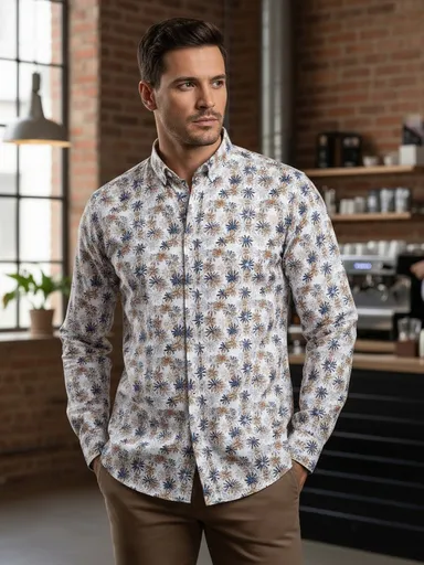 Košeľa pánska biela s kvetmi Dstreet DX2645