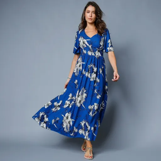 Dlhé šaty so širokými rukávmi a potlačou kvetín