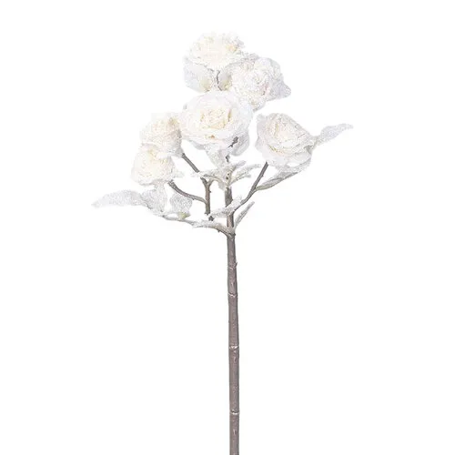 Umelá vetvička Ruža s glitrom krémová, 39 cm