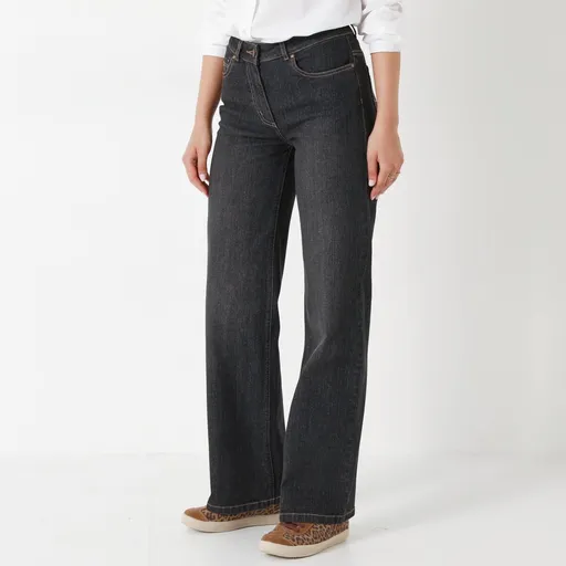 Široké strečové džínsy pre postavu menej ako 165 cm