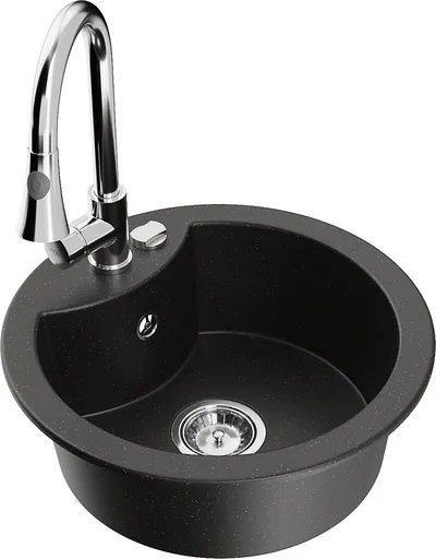 MEXEN/S MEXEN/S - Diego granitový drez 1-miska vrátane batérie Elia, čierna/zlatá metalik 6512-75-670101-00