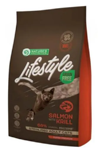 Natures Protection Lifestyle cat adult sterilised salmon & krill granule pre mačky 1,5kg