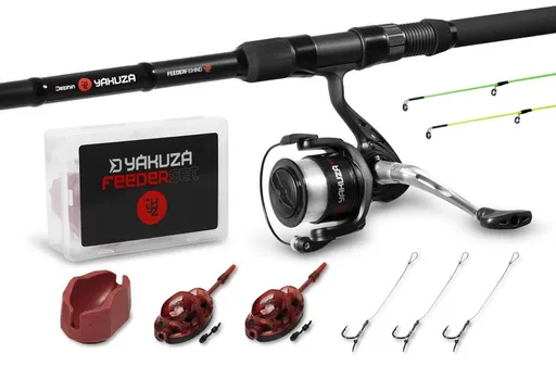 Delphin feedrový set yakuza prút 3,6 m 100 g 3-diel + navijak 4t + príslušenstvo