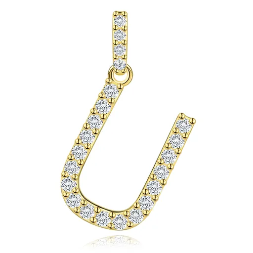 Prívesok z 9K žltého zlata v tvare písmena U so zirkónmi