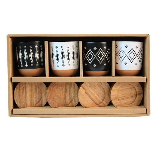 Sada šálok s dreveným tanierikom KITCHISIMO 4ks