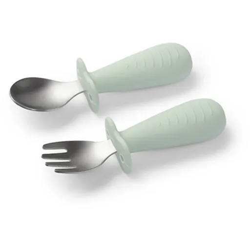 BabyOno Be Active Stainless Steel Spoon and Fork príbor Mint 12m+ 2 ks