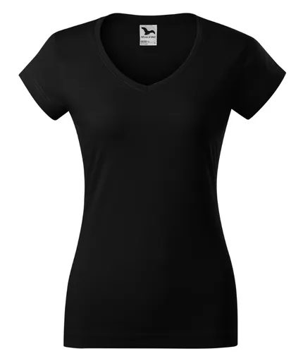 MALFINI Dámske tričko FIT s výstrihom do V - čierne XS