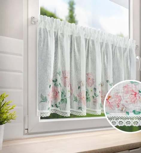 ArtFir Krátka záclona ASTEJA P | biela/ružová 150 x 60 cm