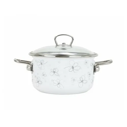 Belis Smaltovaný hrniec s pokrievkou Premium, biela, 16 cm, 1,5 l, 1,5 l