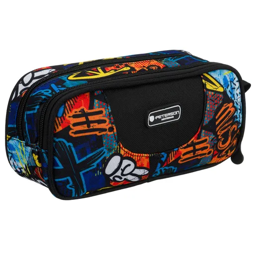 Objemný školský peračník z polyesteru s grafity motívom – dvojkomorový, odolný a štýlový