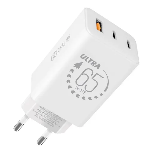OBAL:ME GaN Cestovná Nabíjačka USB-A + 2xUSB-C 65W White