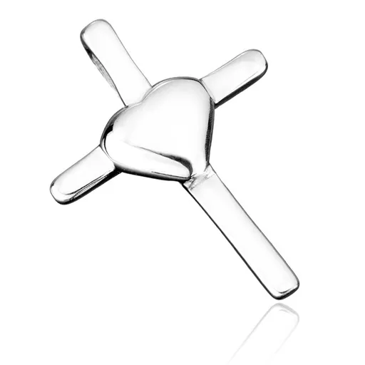 Strieborný prívesok 925 - latinský krížik so srdcom uprostred