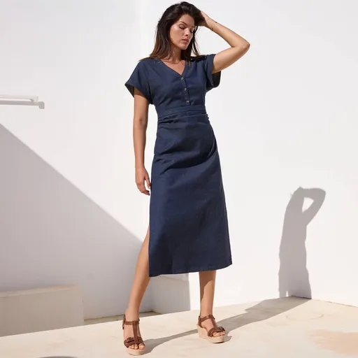 Džínsové midi šaty s_x005F_x000D_
		rázporky na bokoch