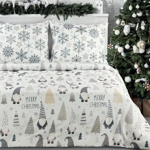 ArtFir Vianočné obliečky na jednolôžko DWARF | biela/sivá 140 x 200 cm