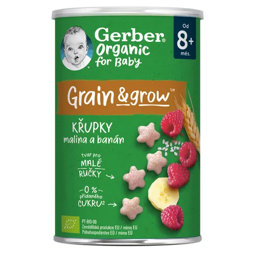 GERBER Chrumky s malinou a banánom BIO 35 g 6m+