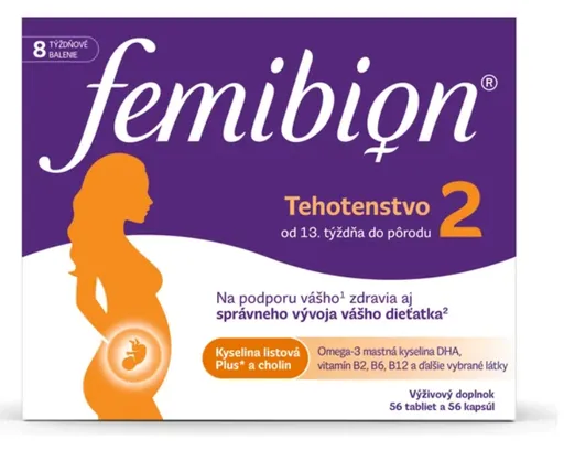 Femibion 2 Tehotenstvo 28tbl + 28cps (kys. listová + vitamíny, minerály + DHA) 56ks