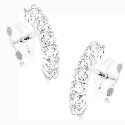 Zlaté náušnice z bieleho 9K zlata oblúk so zirkónmi