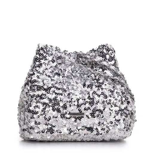 Torebka worek z cekinami na łańcuszku srebrna 98-4Y-024-S