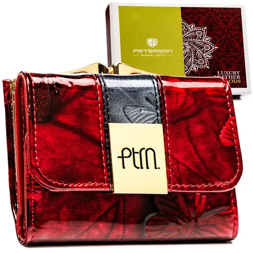 Malá červená dámska peňaženka z prírodnej kože so zapínaním na patent  Peterson
