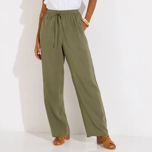 Jednofarebné široké nohavice s pružným pásom