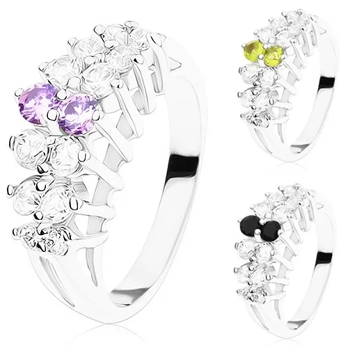 Ligotavý prsteň s rozdelenými ramenami, vyvýšené zirkónové línie - Veľkosť: 52 mm, Farba: Číra - zelená