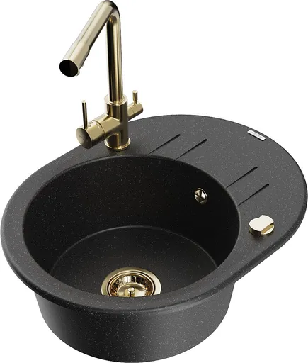 MEXEN/S MEXEN/S - Kevin granitový drez s odkvapkávačom vrátane batérie Duero, čierna/srebrny metalik 6517-73-671600-50