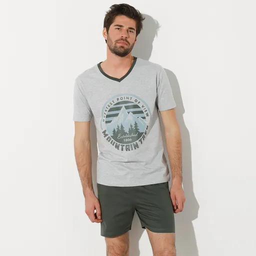 Pyžamo so šortkami a výstrihom do V, s potlačou