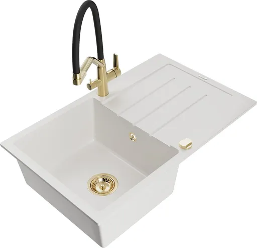 MEXEN/S MEXEN/S - Bruno granitový drez s odkvapkávačom vrátane batérie Duo, biela 6513-20-671701-57-G