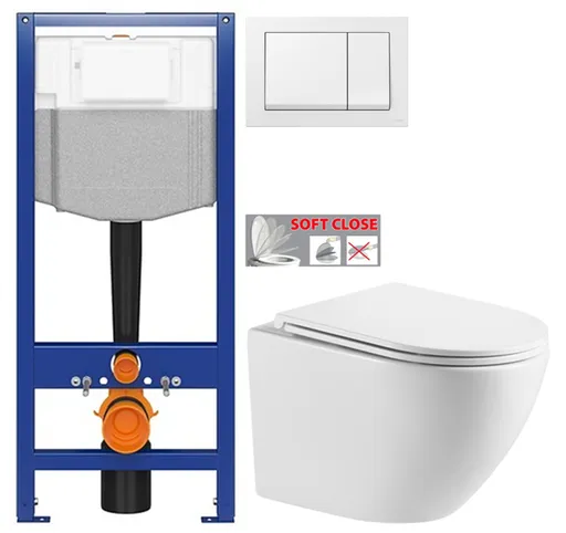 CERSANIT predstenový inštalačný systém s bielym tlačidlom K97-516 + WC INVENA LIMNOS WITH SOFT  se sedlem RIMLESS K97-526 516 LI1