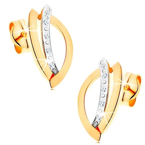 Náušnice z kombinovaného 14K zlata - kontúra zrnka a oblúk zdobený zirkónmi