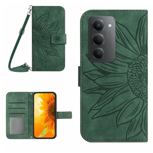 ART SUNFLOWER Peňaženkový kryt so šnúrkou pre Xiaomi Redmi 15 / Redmi 15 5G zelený