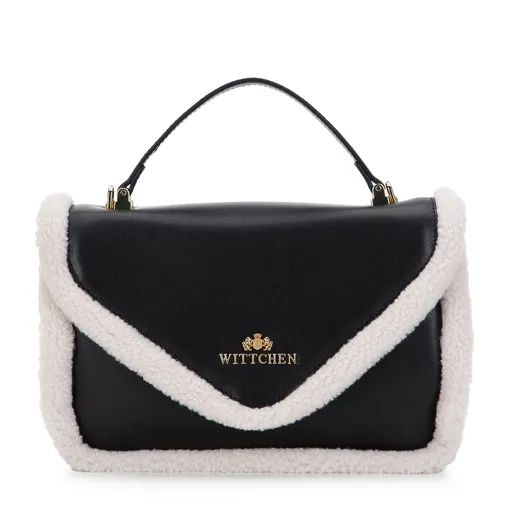 Kožená cestovná kabelka s umelou kožušinou, malá, čierna a krémová 97-4E-607-1