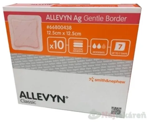 ALLEVYN Ag Gentle Border Krytie na rany so silikónom s obsahom striebra 12,5x12,5cm 10ks